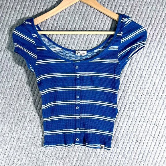 Billabong S Tee Shirt Blue White Stripe T-Shirt Basic - Picture 1 of 4